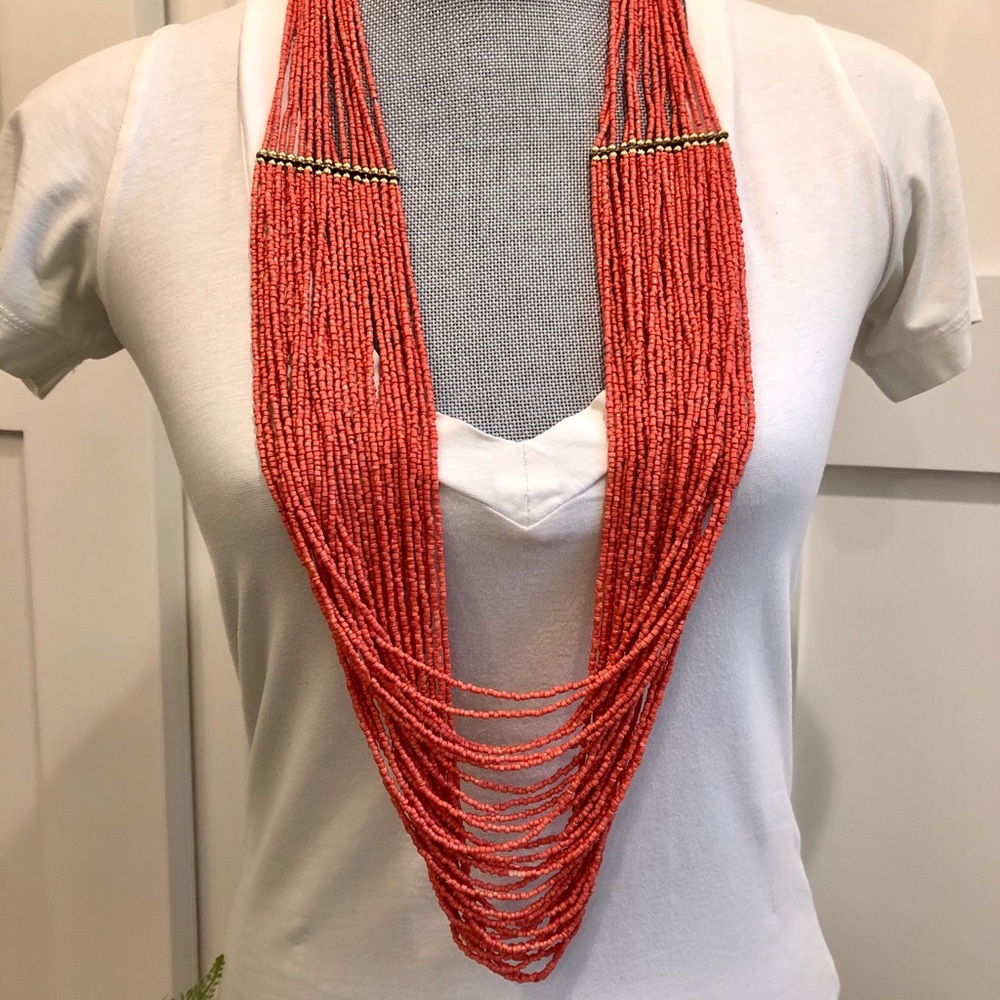 Multi-strand mini bead statement necklace orange